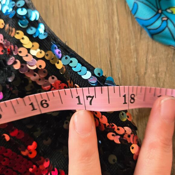 XL Multicolor Rainbow Sequin Party Dress–Black Lined Slip Dress Stretchy Sparkle - Picture 5 of 6